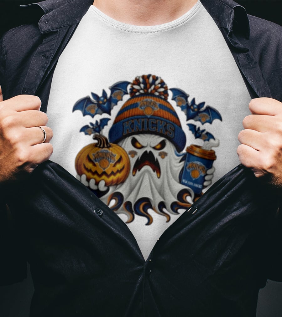 New York Knicks Ghost Pumpkin Coffee Halloween 2026 T-Shirt