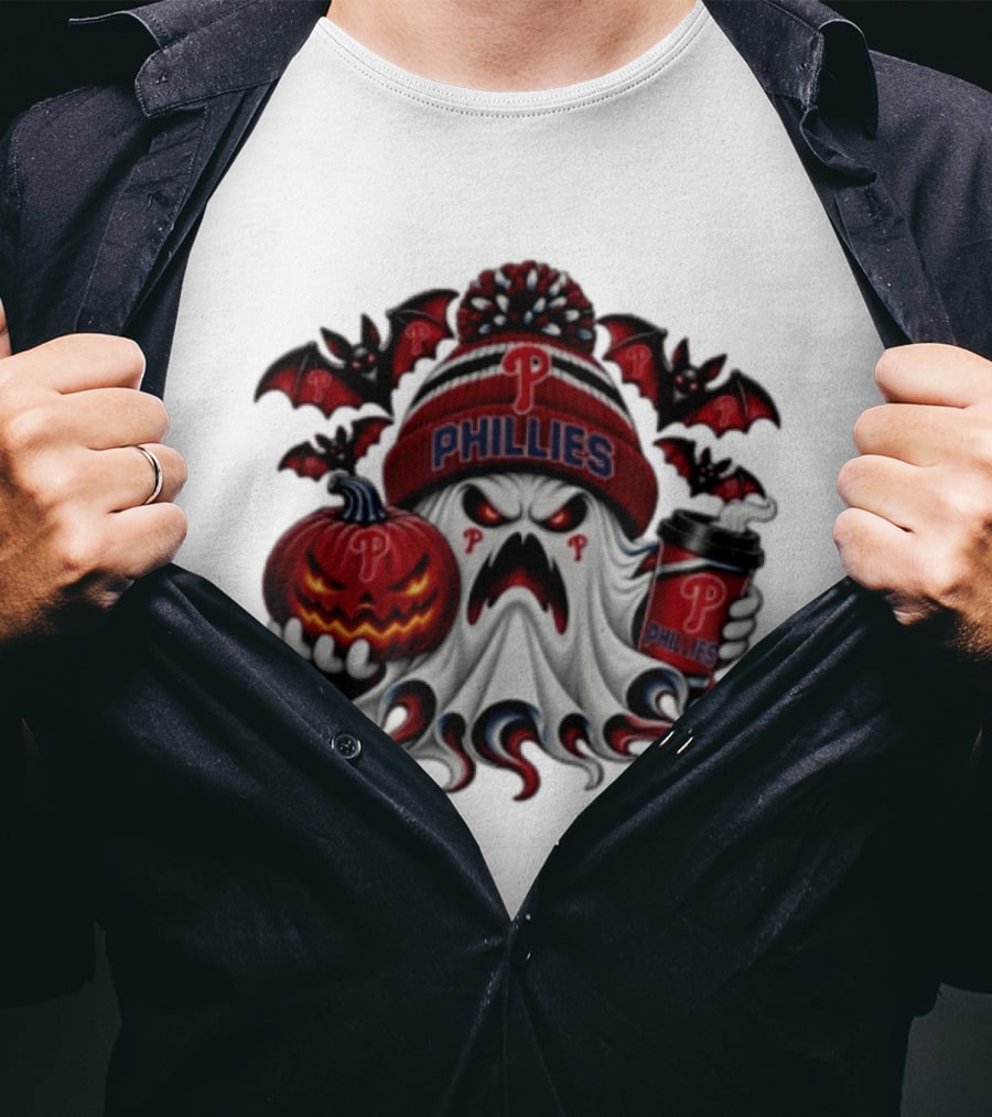 Philadelphia Phillies Halloween Ghost Coffee Pumpkin 2026 Spooky T-Shirt