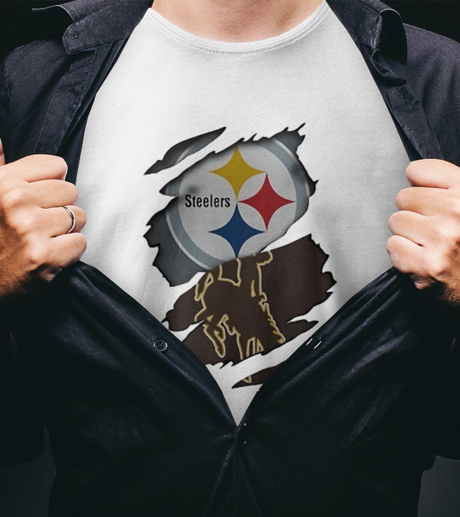 Pittsburgh Steelers Ripped Skin Effect Tearing Steel T-Shirt