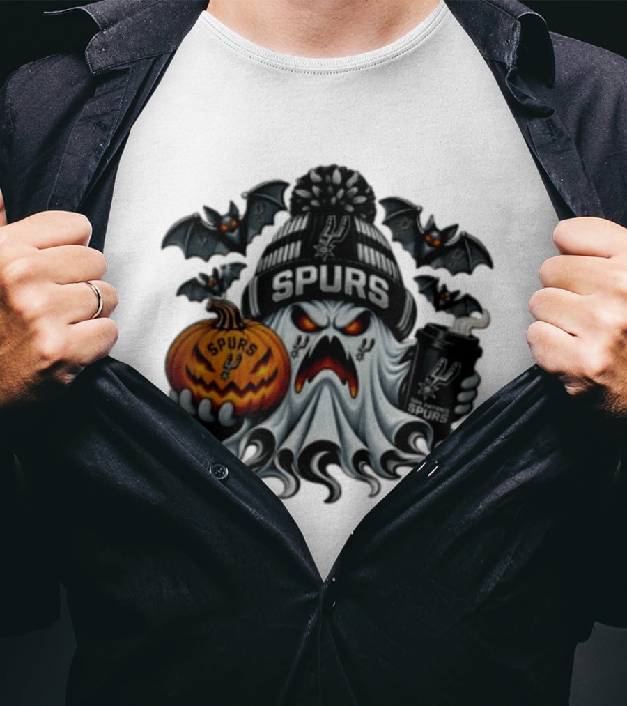 San Antonio Spurs Halloween Ghost Coffee Pumpkin Bats Spooky 2026 T-Shirt