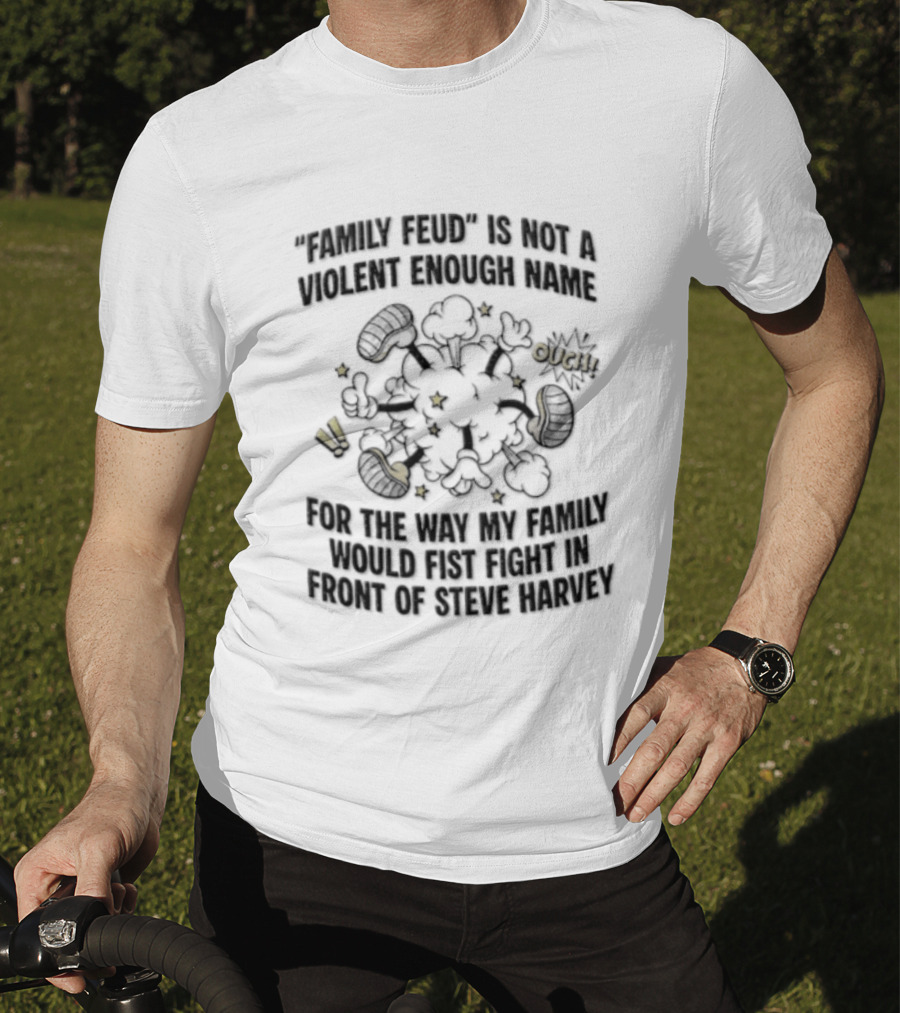 Steve Harvey Family Feud Cartoon Fight Cloud Throw Hands Ouch Strike Oof T-Shirt