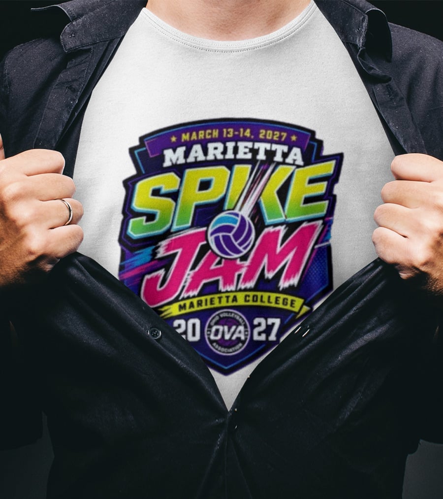 Marietta Spike Jam 2027 March 13 14 OVA Marietta College Volleyball Association T-Shirt