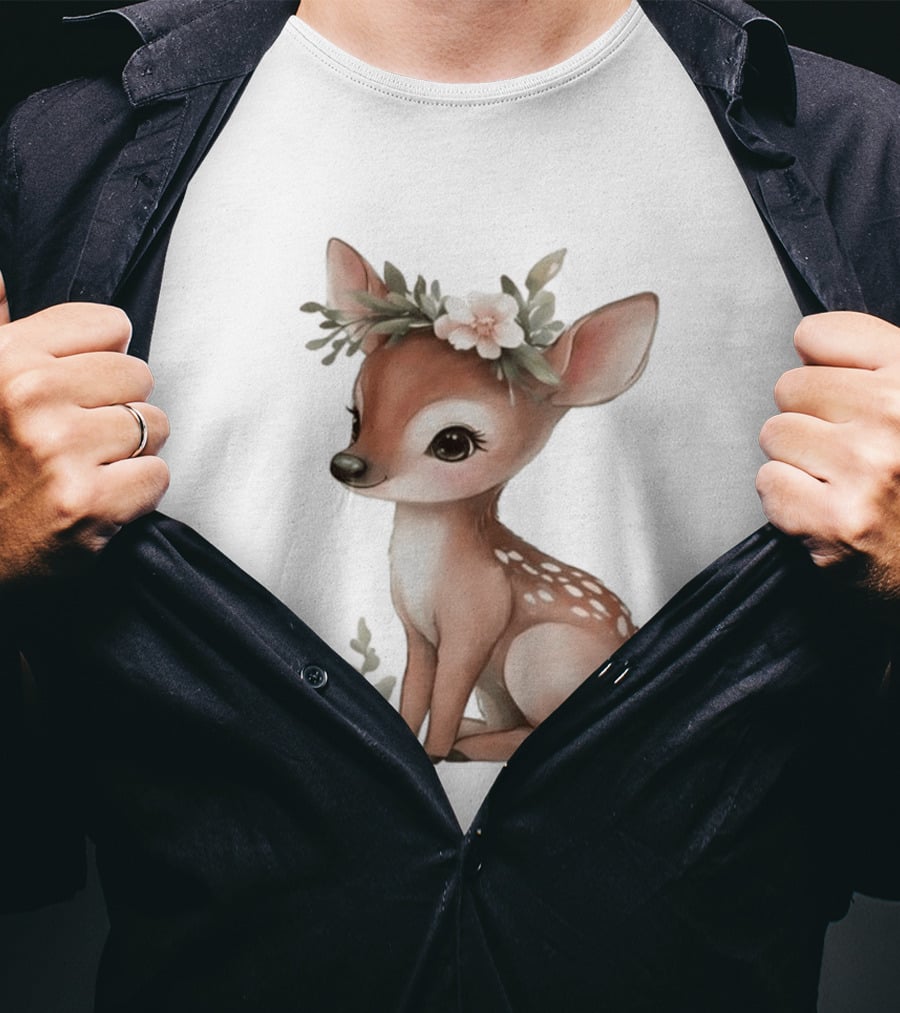 Cute Baby Deer Floral Crown Clipart T-Shirt