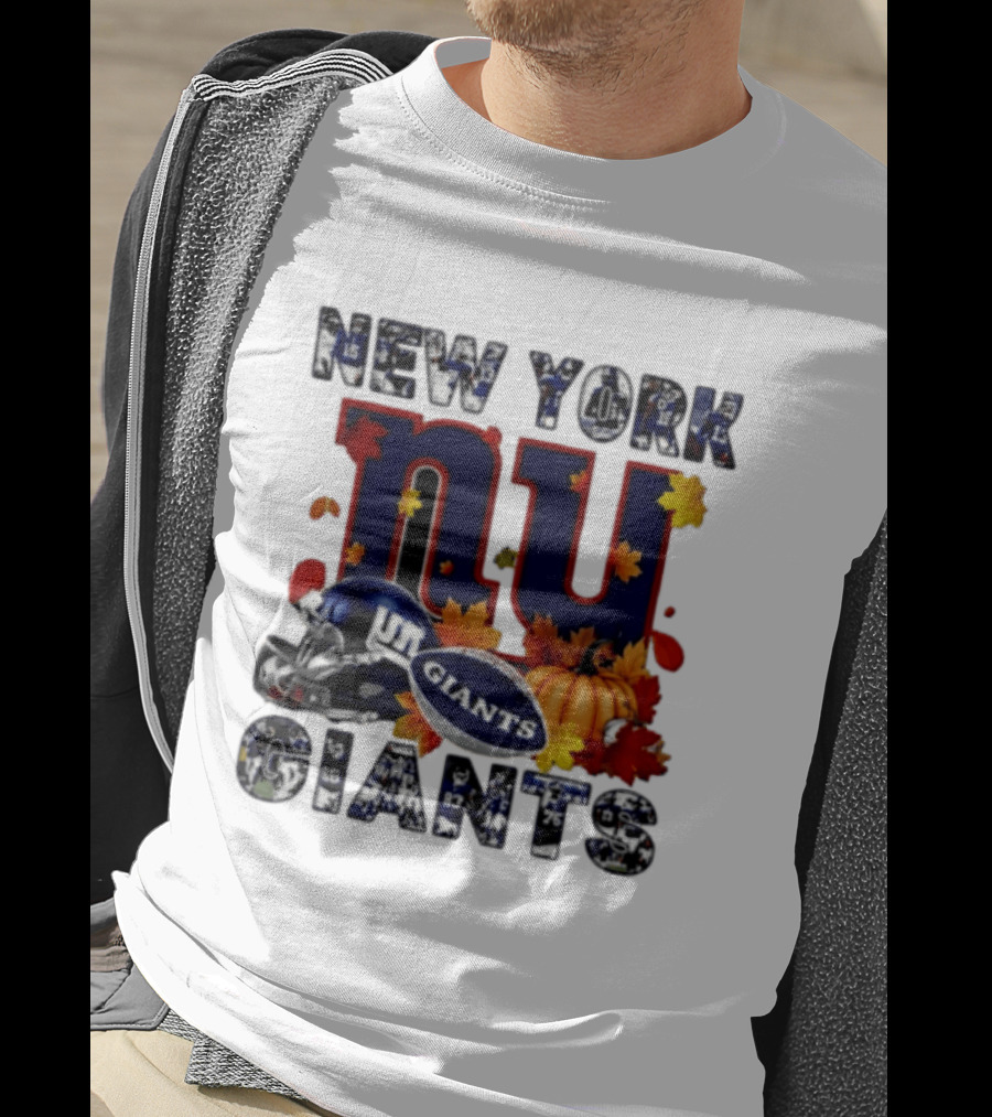 New York Giants NU Football Autumn Leaves Helmet Pumpkin 2026 T-Shirt