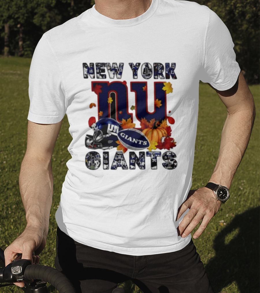 New York Giants NU Football Autumn Leaves Helmet Pumpkin 2026 T-Shirt