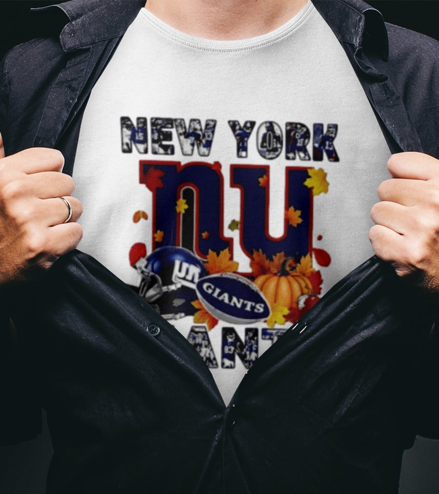 New York Giants NU Football Autumn Leaves Helmet Pumpkin 2026 T-Shirt