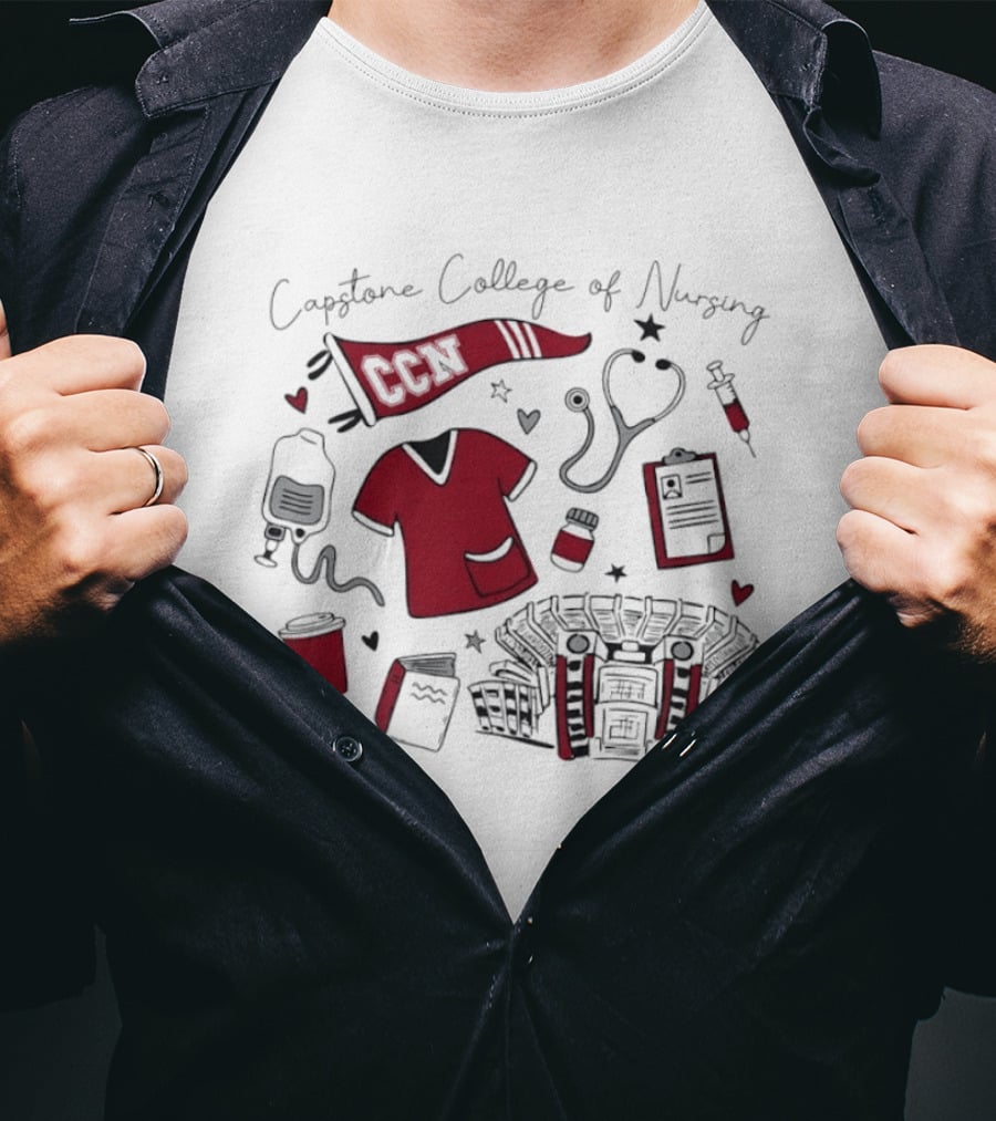 Capstone College Of Nursing CCN Medical Student Essentials Stethoscope Scrubs Stadium T-Shirt