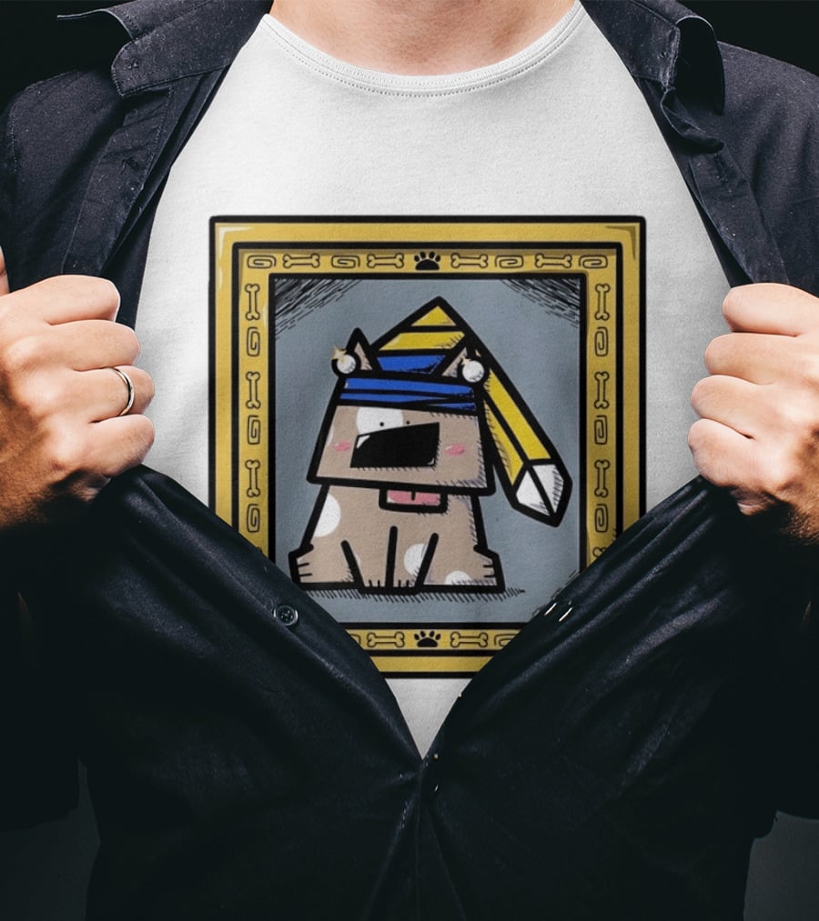 Cartoon Dog In A Bone Frame Puppy With Silly Hat T-Shirt