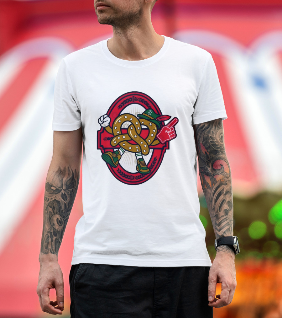 Cartoon Pretzel With Foam Finger And Red Circle T-Shirt