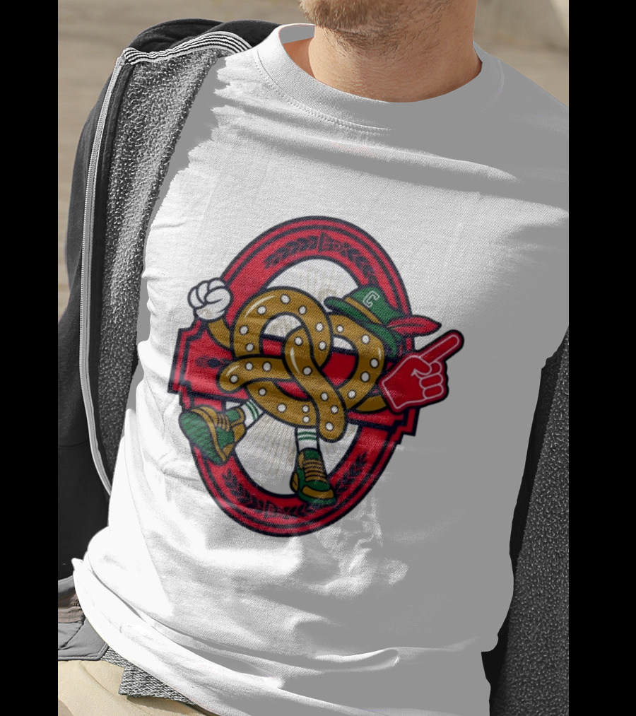 Cartoon Pretzel With Foam Finger And Red Circle T-Shirt