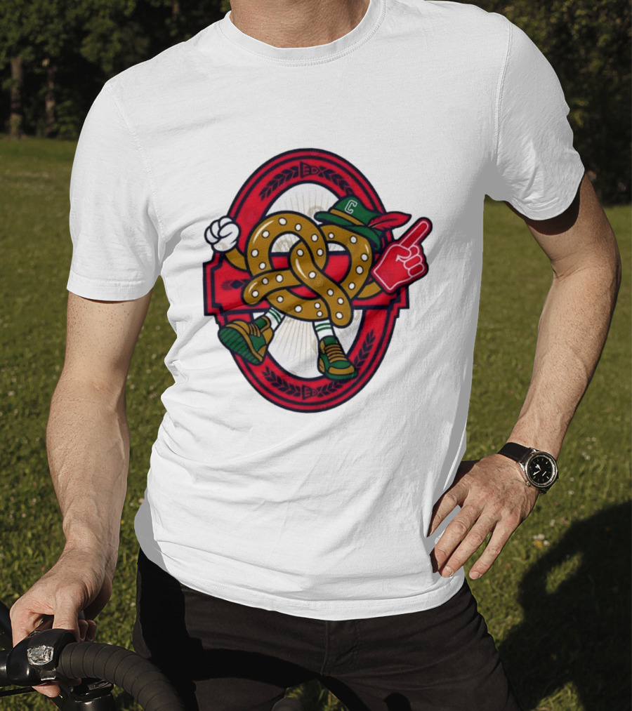 Cartoon Pretzel With Foam Finger And Red Circle T-Shirt