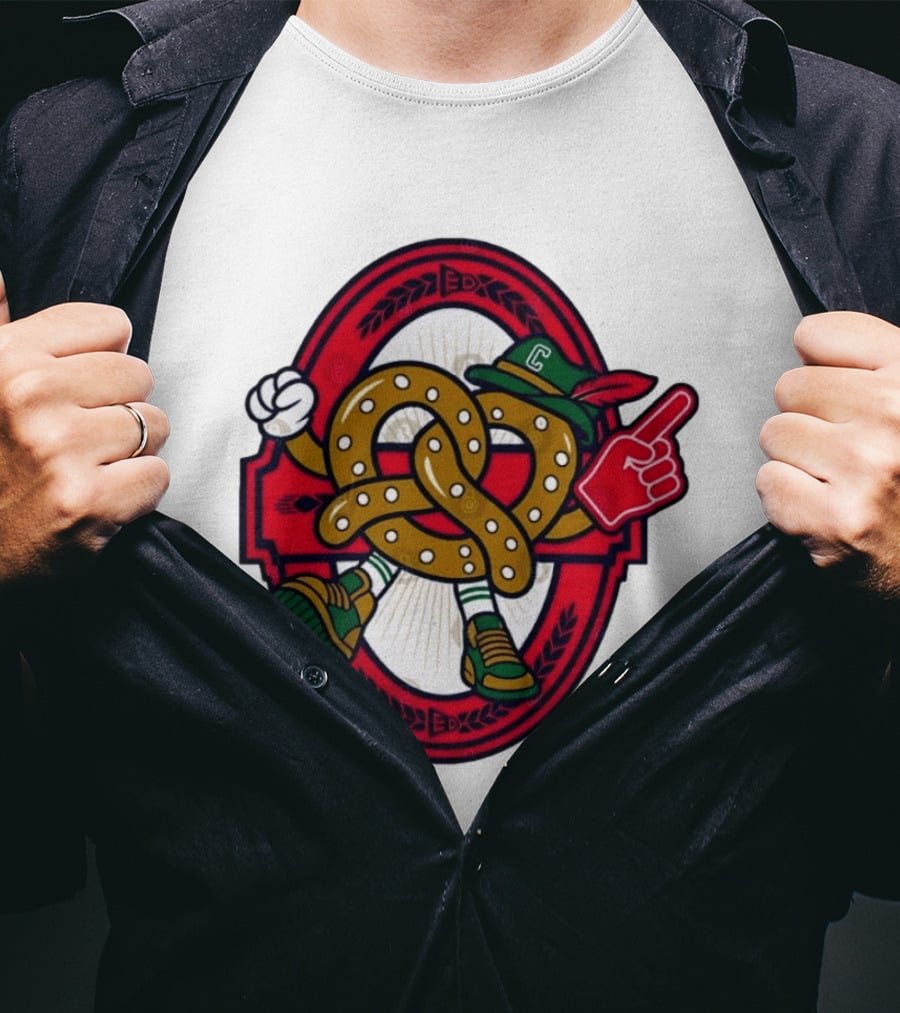 Cartoon Pretzel With Foam Finger And Red Circle T-Shirt