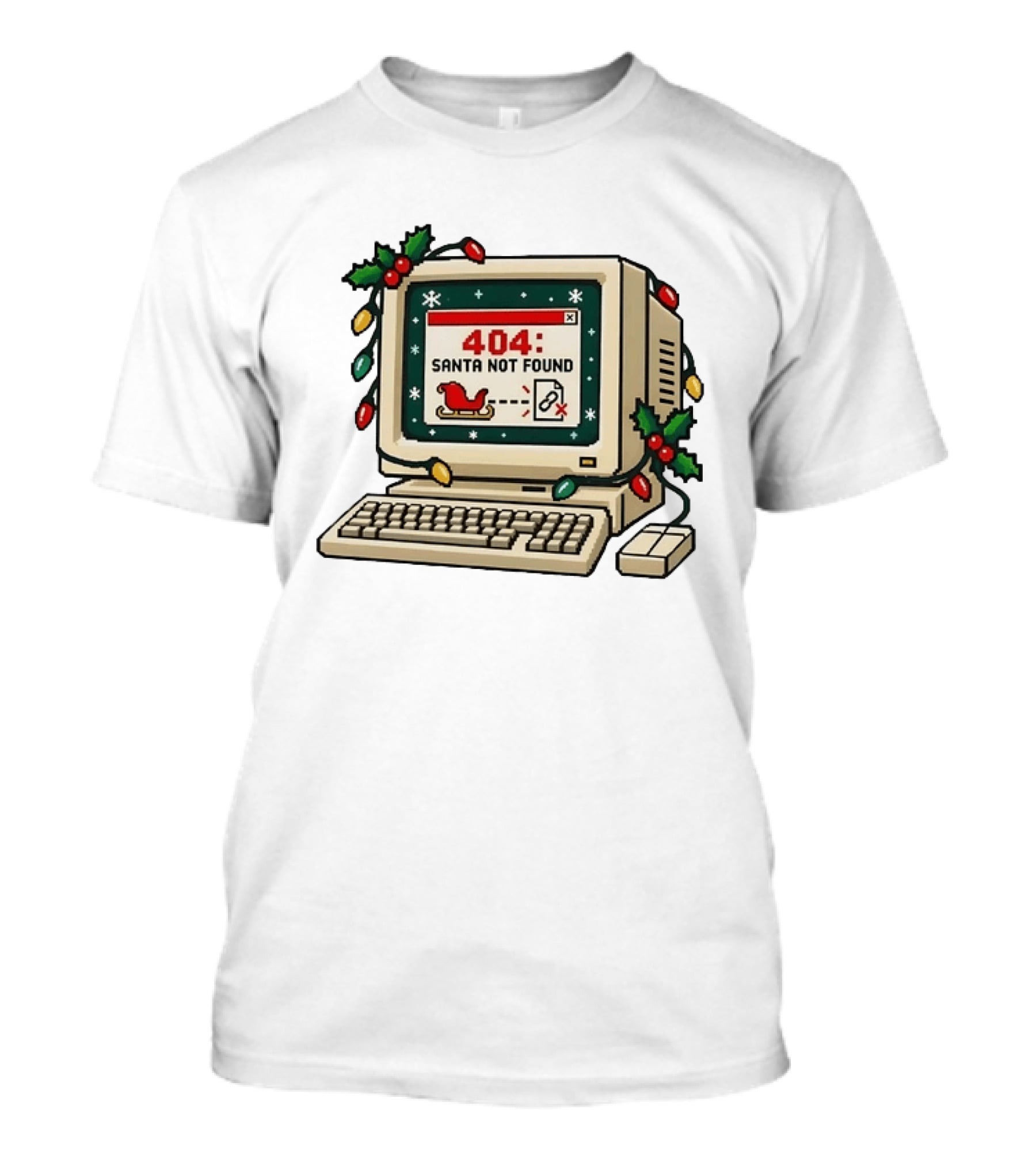 404 Santa Not Found Computer Christmas Retro Vintage Holiday Humor T-Shirt