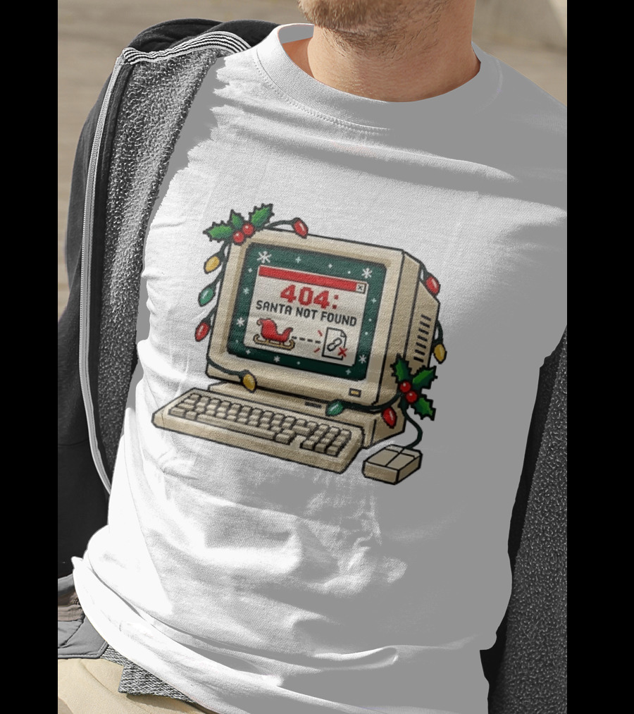 404 Santa Not Found Computer Christmas Retro Vintage Holiday Humor T-Shirt