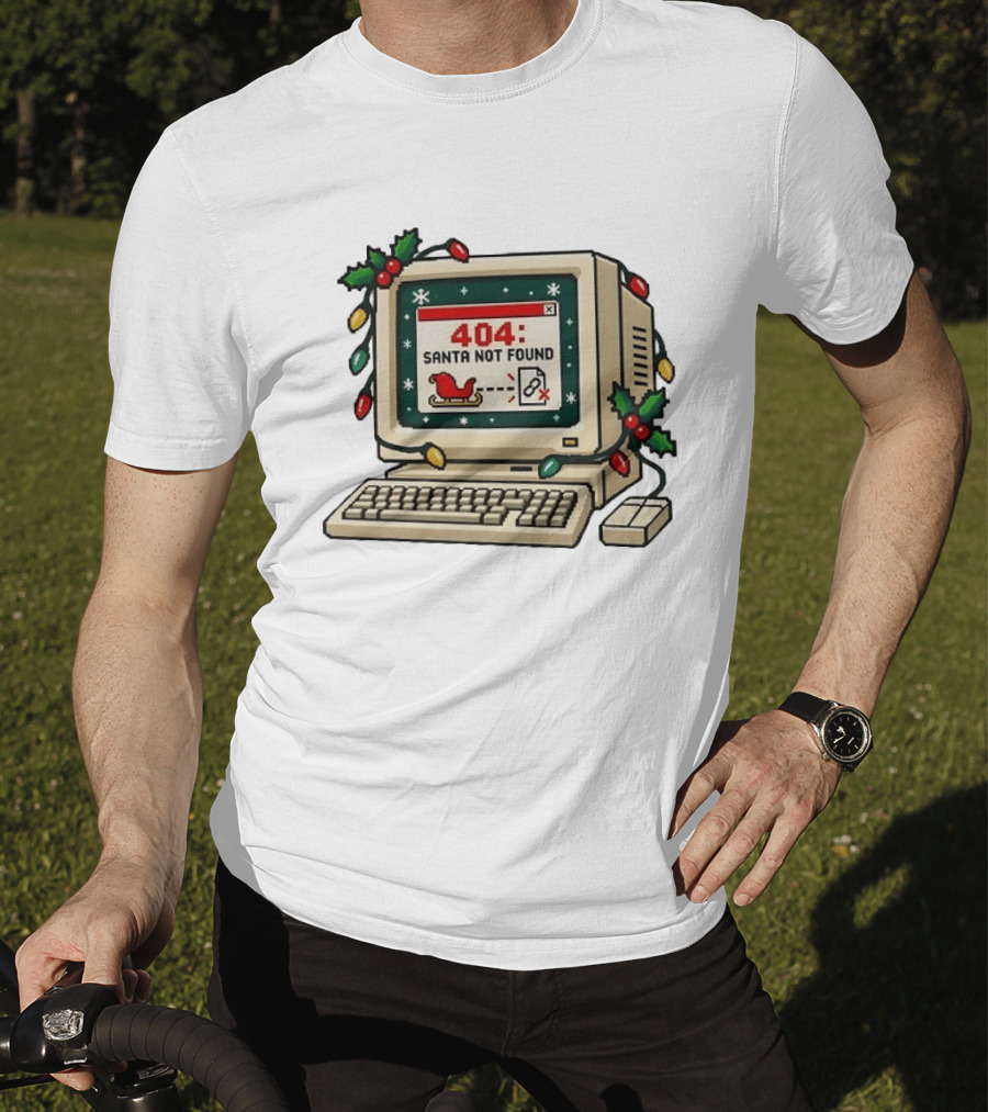 404 Santa Not Found Computer Christmas Retro Vintage Holiday Humor T-Shirt