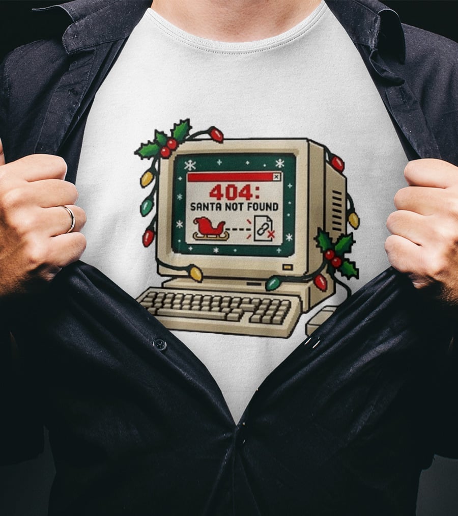 404 Santa Not Found Computer Christmas Retro Vintage Holiday Humor T-Shirt
