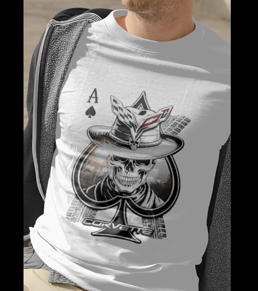 Corvette Ace Of Spades Skull Cowboy Chevrolet Hat Poker Cards T-Shirt