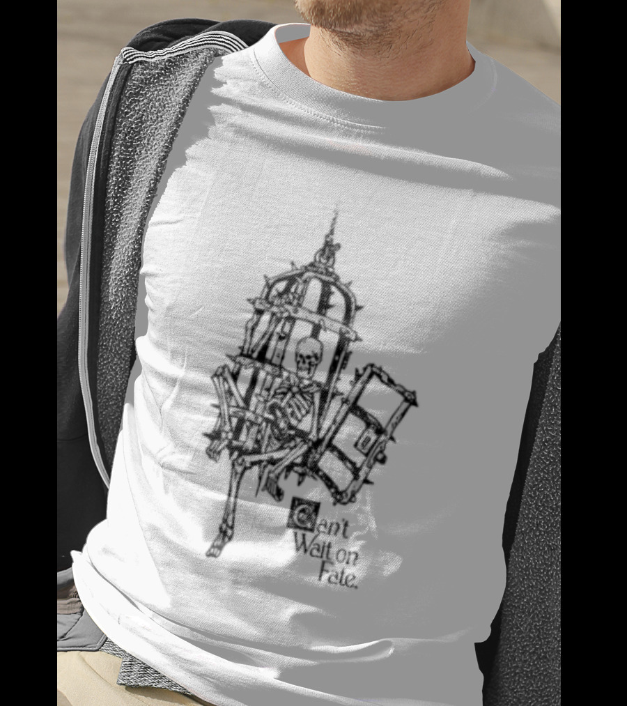 Skeleton In Cage Can't Wait On Fate Gothic Spiked Jail T-Shirt