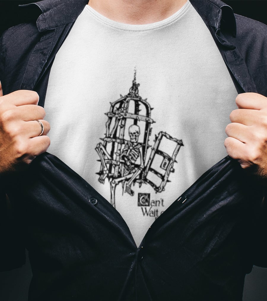 Skeleton In Cage Can't Wait On Fate Gothic Spiked Jail T-Shirt