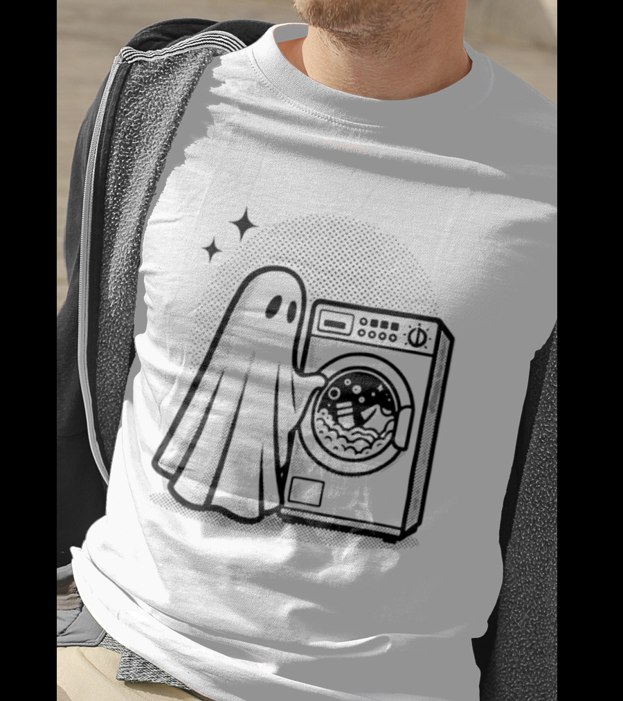 Ghost Laundry Day With Washing Machine And Stars T-Shirt