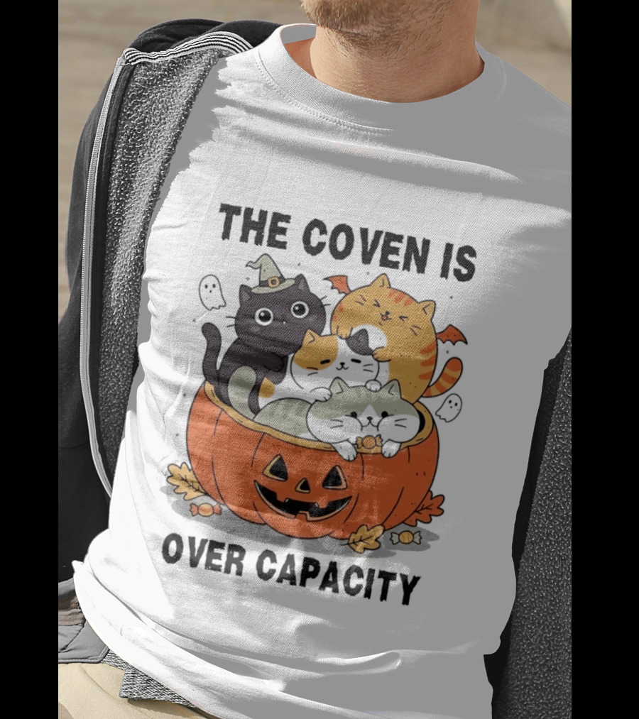 The Coven Is Over Capacity Halloween Cats In Pumpkin T-Shirt