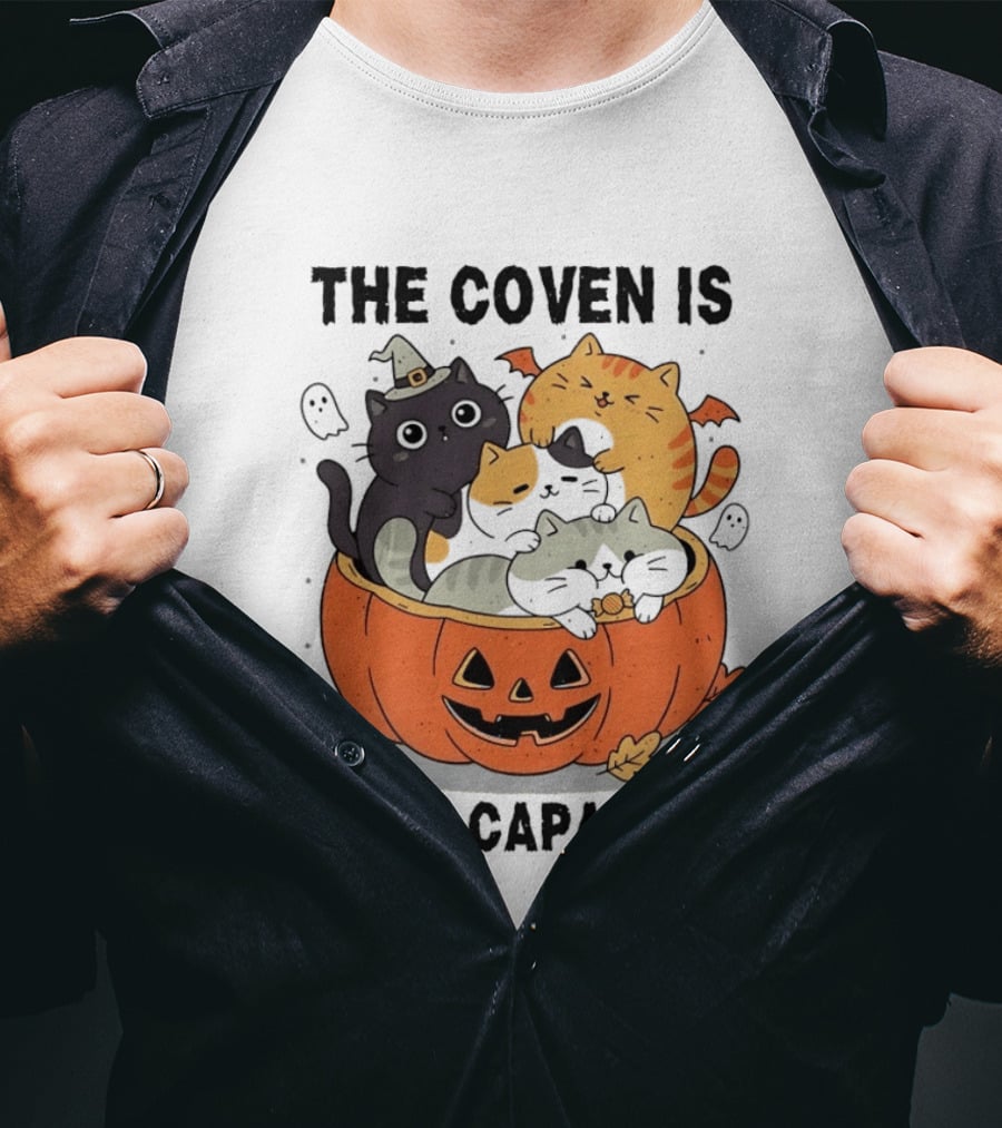 The Coven Is Over Capacity Halloween Cats In Pumpkin T-Shirt
