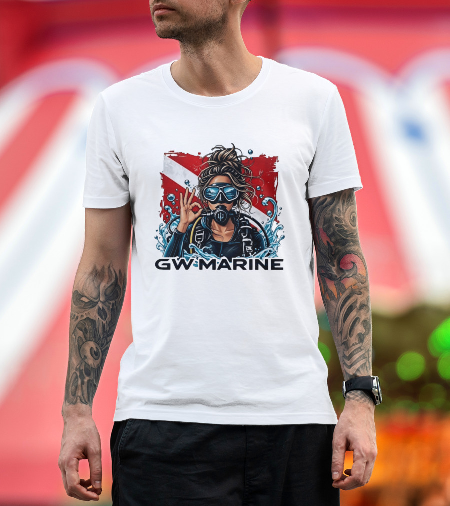 GW Marine Dive Explore Preserve Scuba Diver Red And White Flag Woman T-Shirt