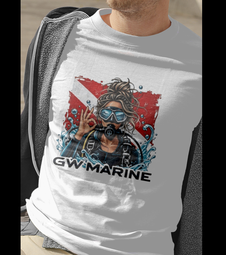 GW Marine Dive Explore Preserve Scuba Diver Red And White Flag Woman T-Shirt