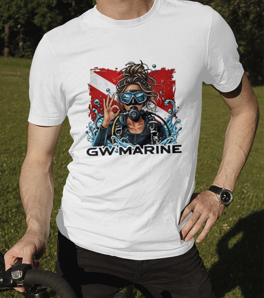 GW Marine Dive Explore Preserve Scuba Diver Red And White Flag Woman T-Shirt