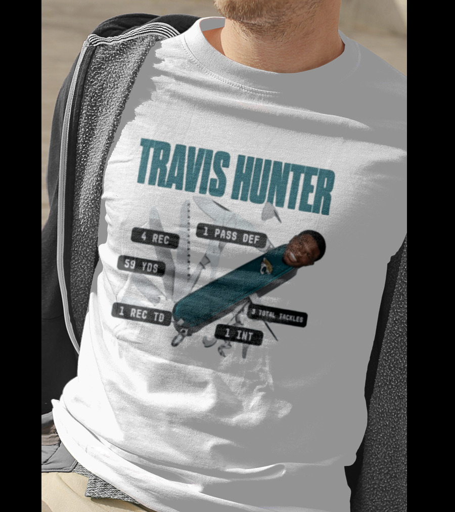 Travis Hunter Swiss Army Knife 4 REC 59 YDS 1 REC TD Jacksonville Jaguars T-Shirt