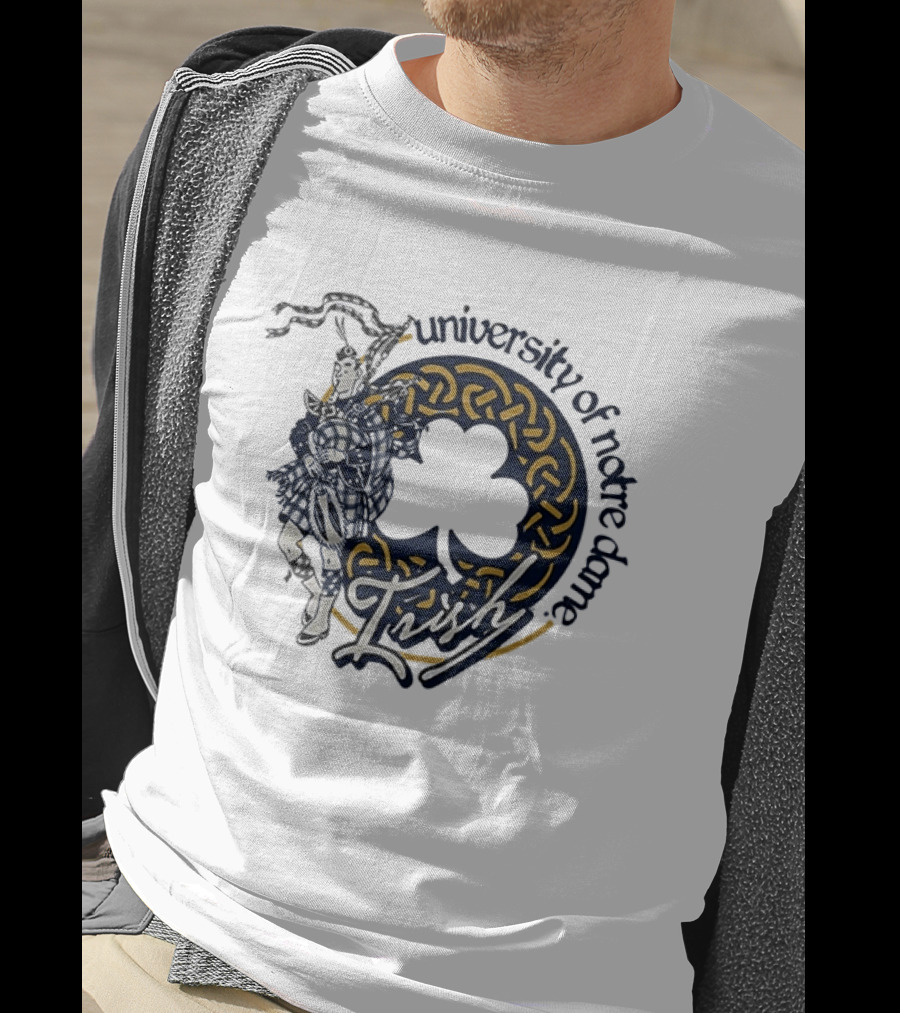 University Of Notre Dame Irish Bagpiper Celtic Knot Shamrock T-Shirt