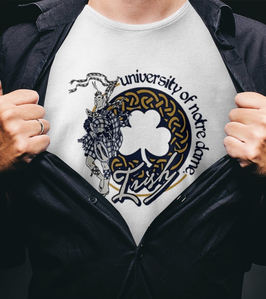 University Of Notre Dame Irish Bagpiper Celtic Knot Shamrock T-Shirt