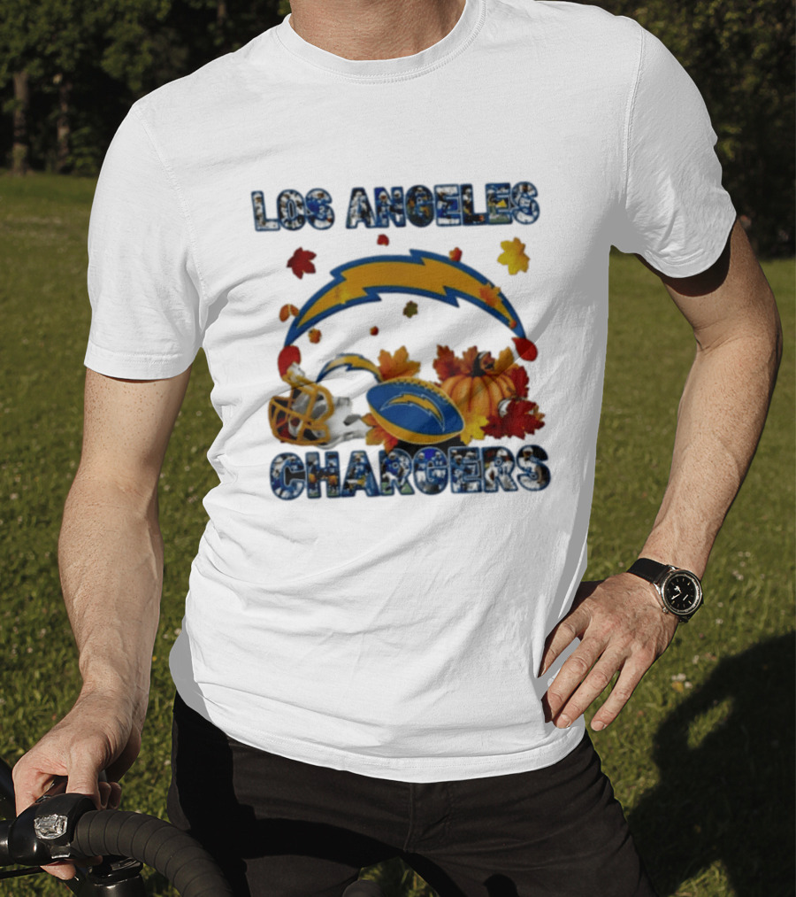 Los Angeles Chargers Autumn 2026 Pumpkin Football Helmet Leaves T-Shirt