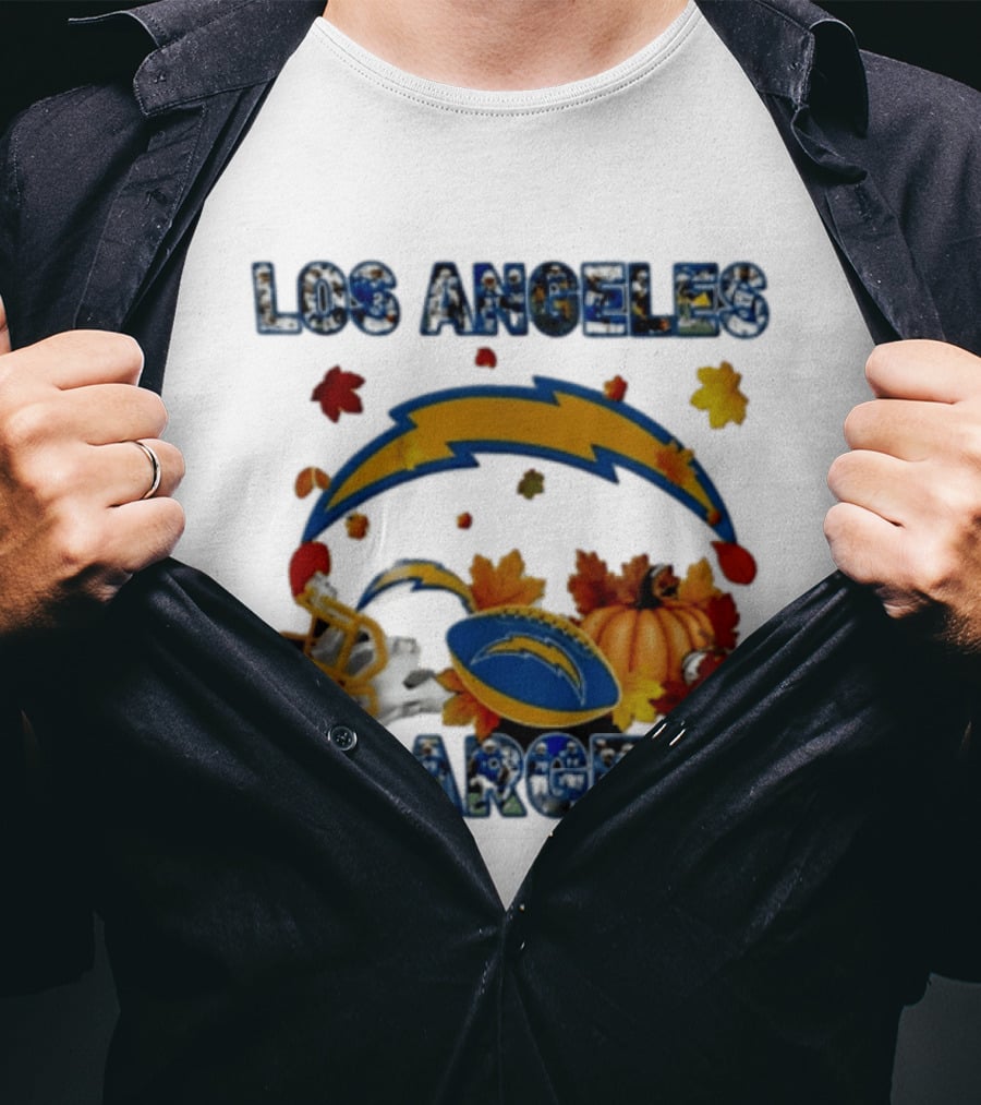 Los Angeles Chargers Autumn 2026 Pumpkin Football Helmet Leaves T-Shirt
