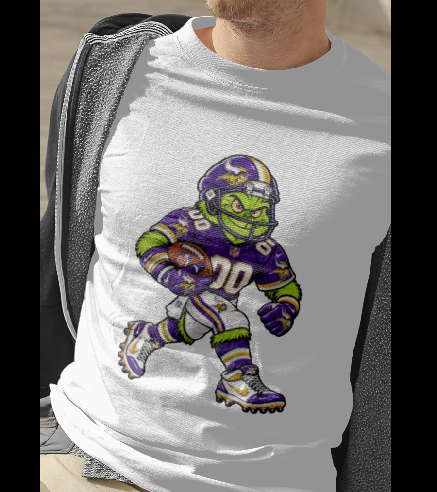 Minnesota Vikings Football Grinch Character Player In Team Uniform T-Shirt
