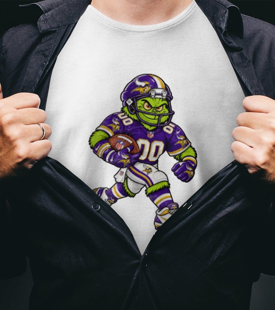Minnesota Vikings Football Grinch Character Player In Team Uniform T-Shirt