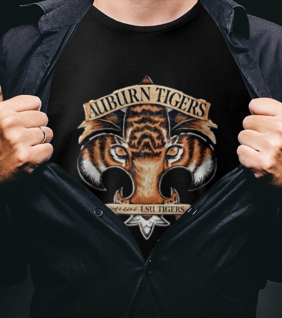 Auburn Tigers Versus LSU Tigers October 2026 Fleur De Lis Tiger Face T-Shirt