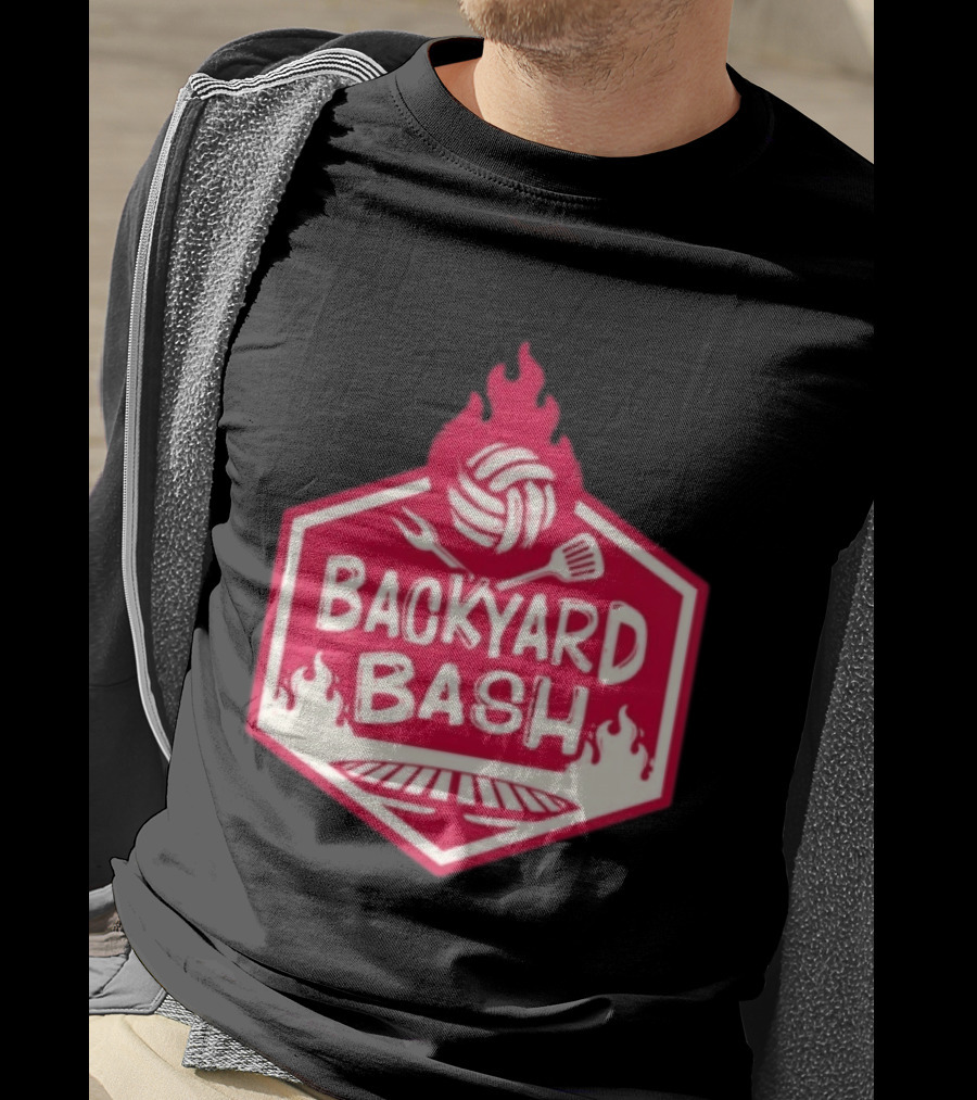 Backyard Bash Grill Barbecue Volleyball Flames Fork Spatula T-Shirt