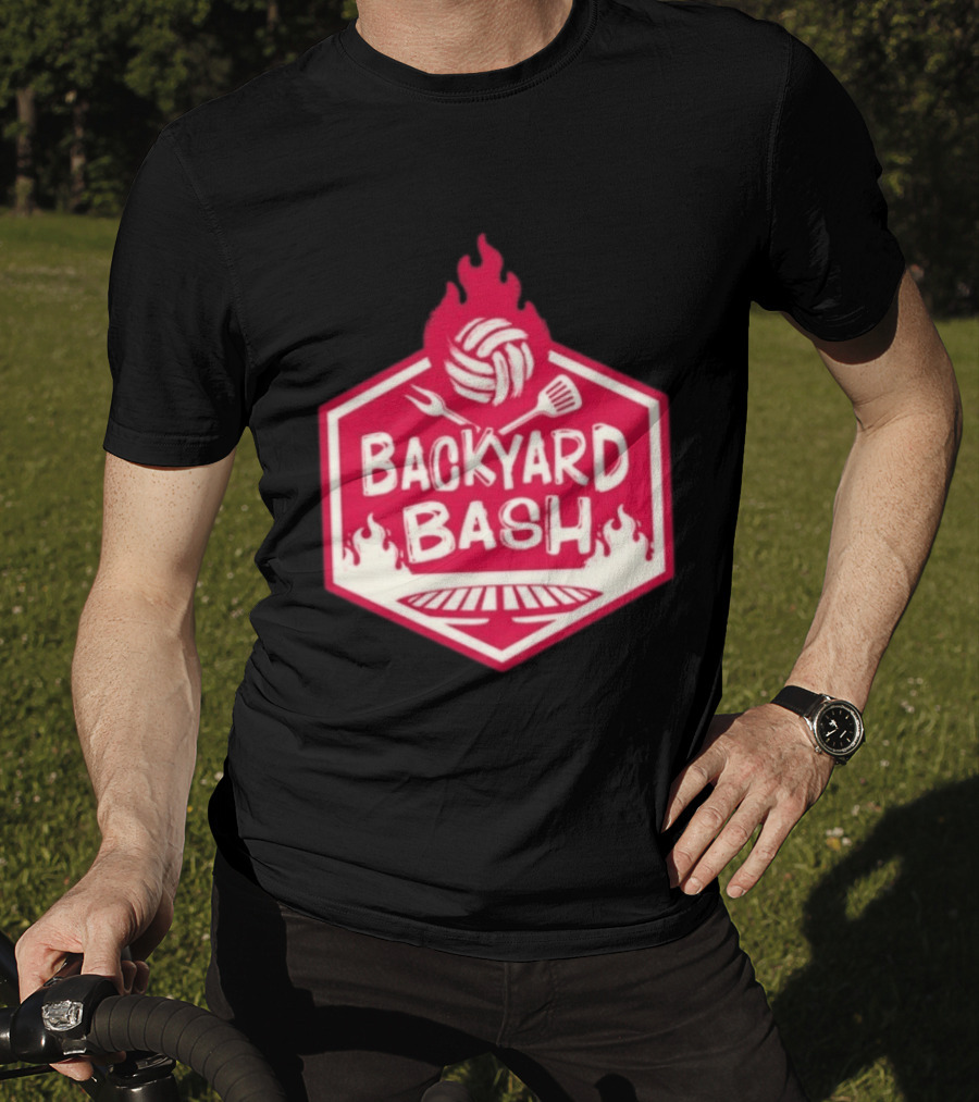 Backyard Bash Grill Barbecue Volleyball Flames Fork Spatula T-Shirt