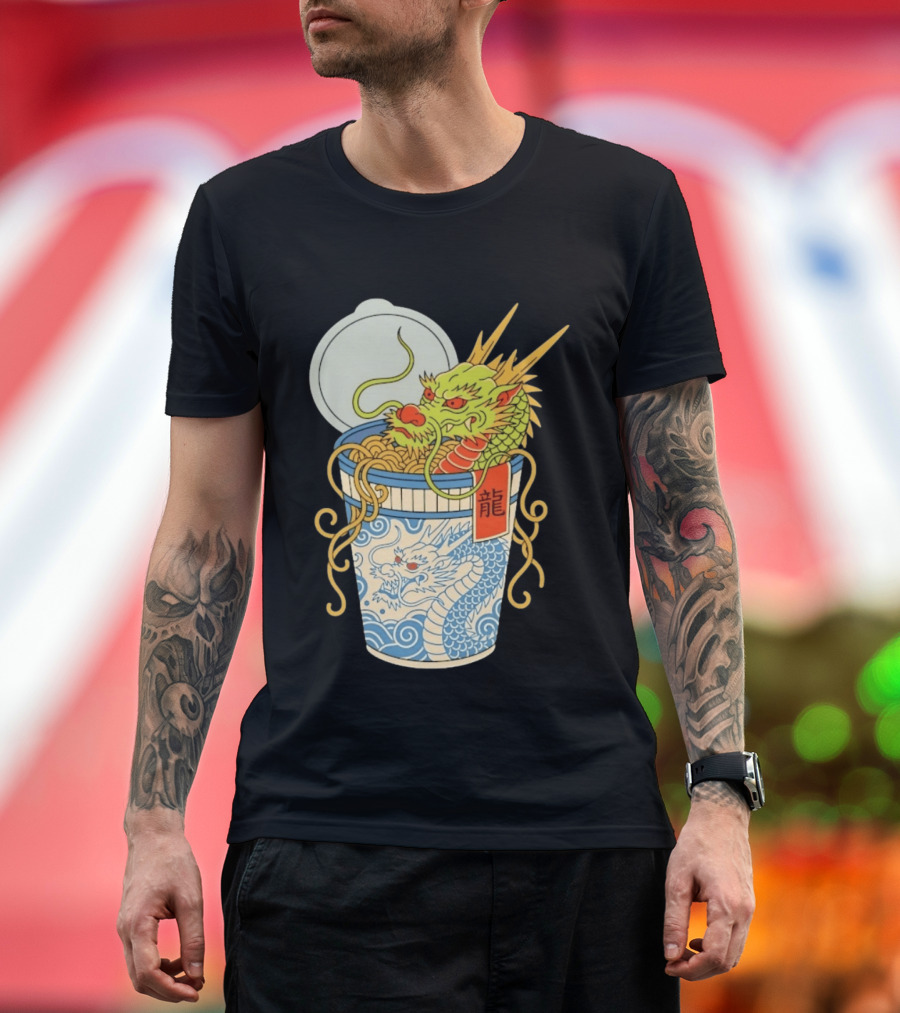 Dragon Ramen Cup With Traditional Japanese Kanji T-Shirt