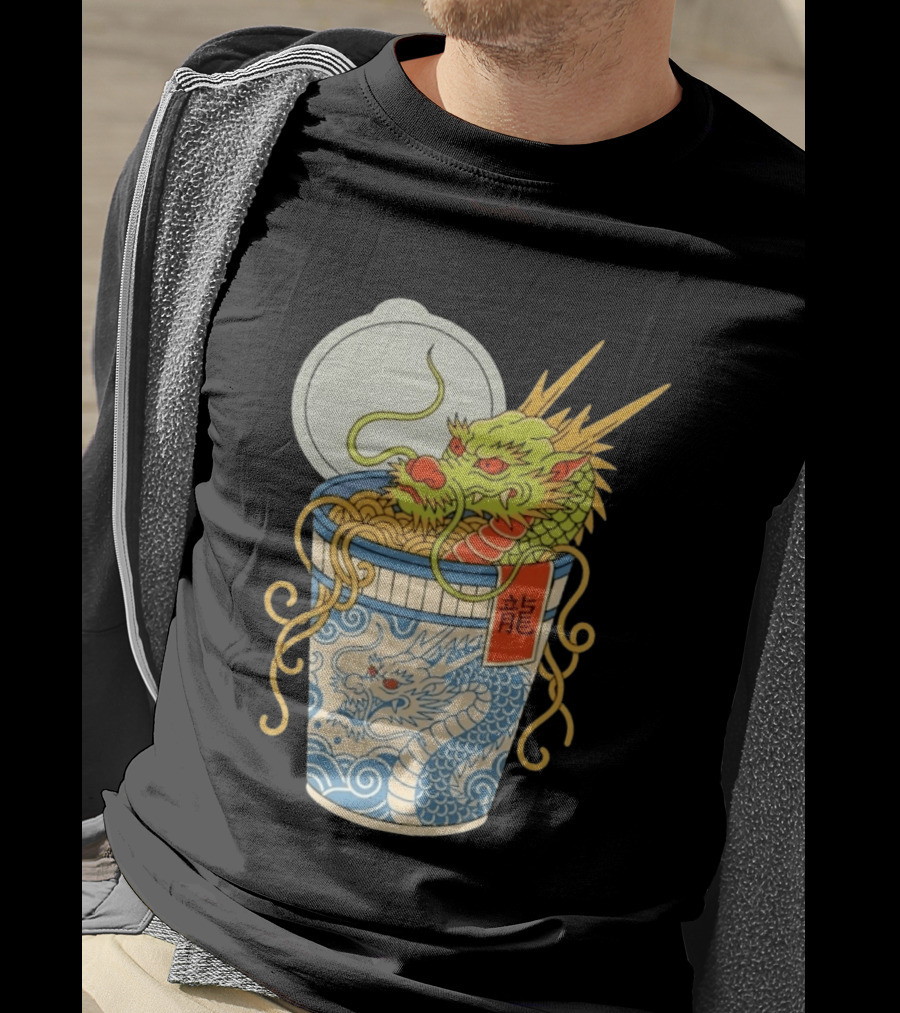 Dragon Ramen Cup With Traditional Japanese Kanji T-Shirt