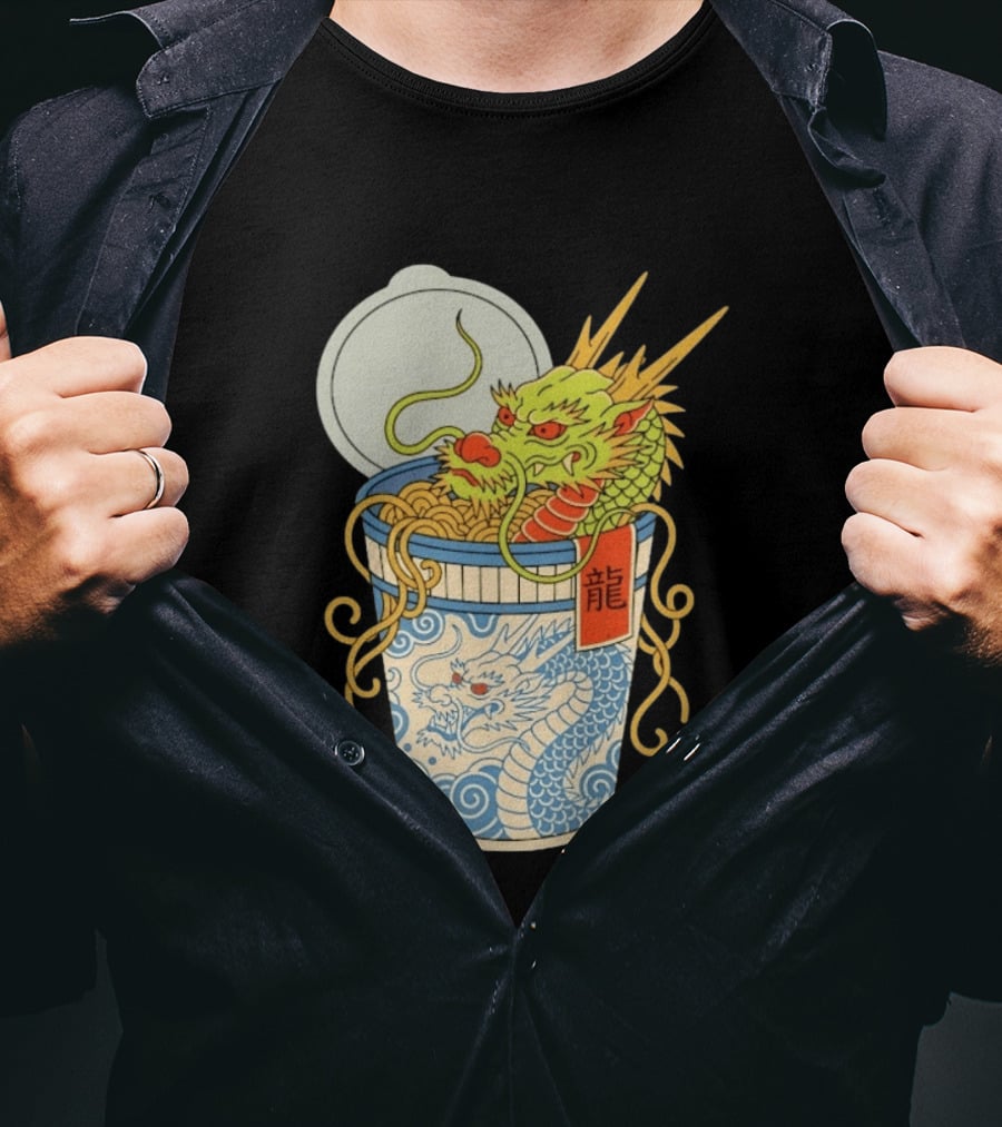 Dragon Ramen Cup With Traditional Japanese Kanji T-Shirt