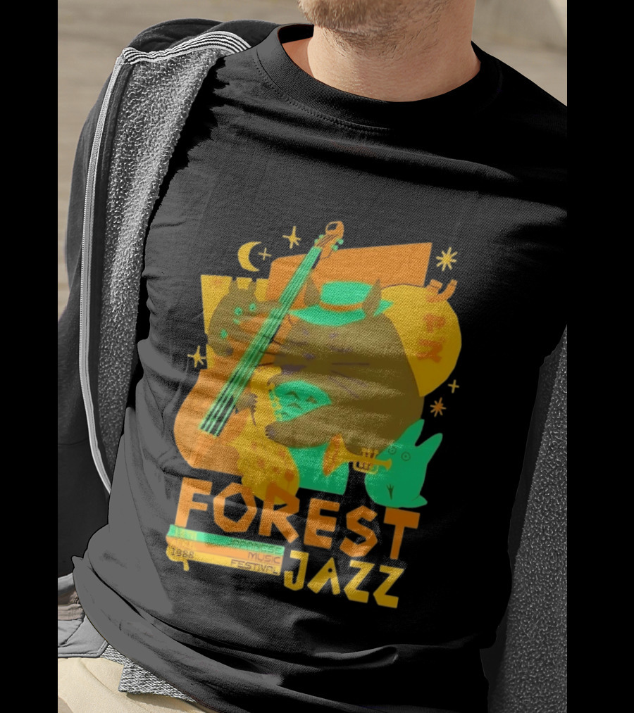 Forest Jazz 1988 Japanese Music Festival Cat And Rabbit Playing Instruments T-Shirt