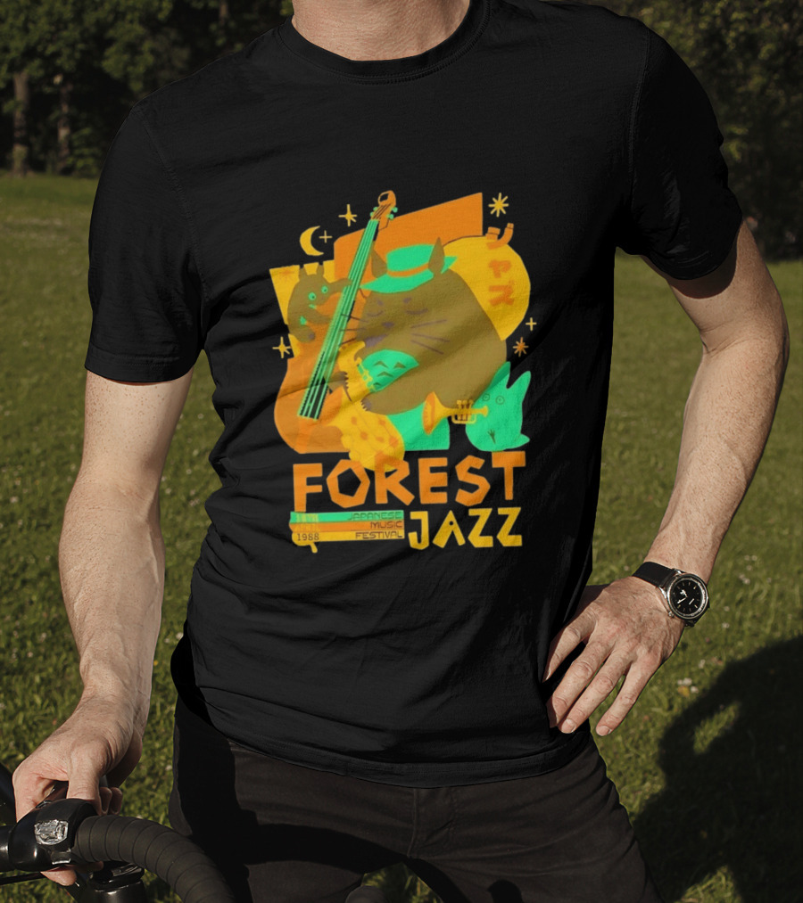 Forest Jazz 1988 Japanese Music Festival Cat And Rabbit Playing Instruments T-Shirt