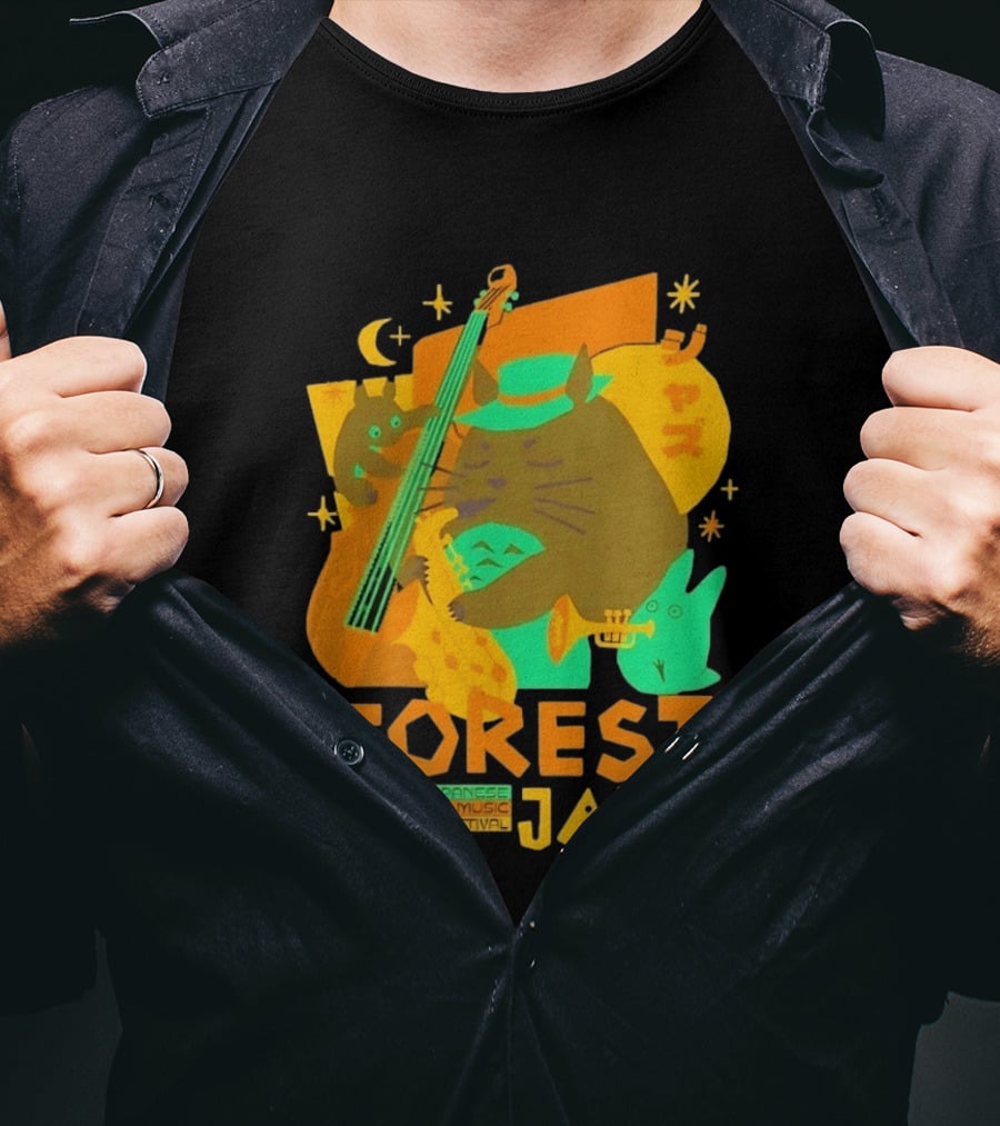 Forest Jazz 1988 Japanese Music Festival Cat And Rabbit Playing Instruments T-Shirt