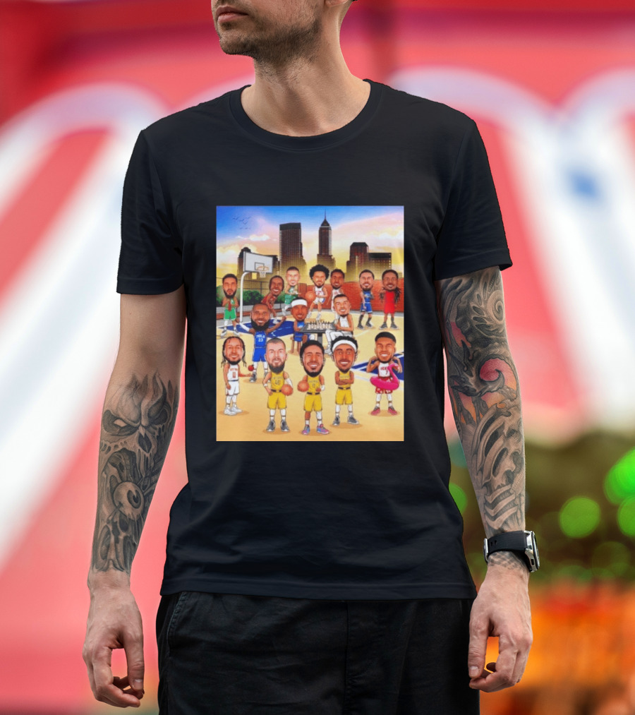 Indiana Pacers NBA Caricature Players Skyline T-Shirt