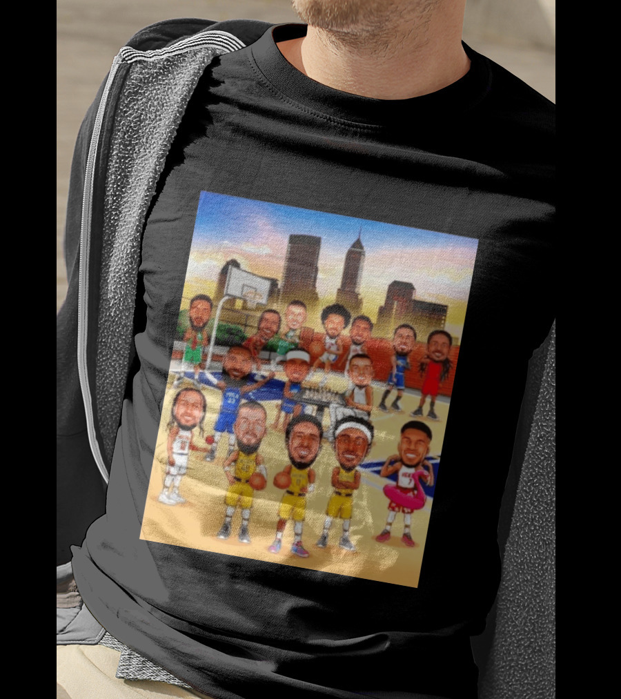Indiana Pacers NBA Caricature Players Skyline T-Shirt