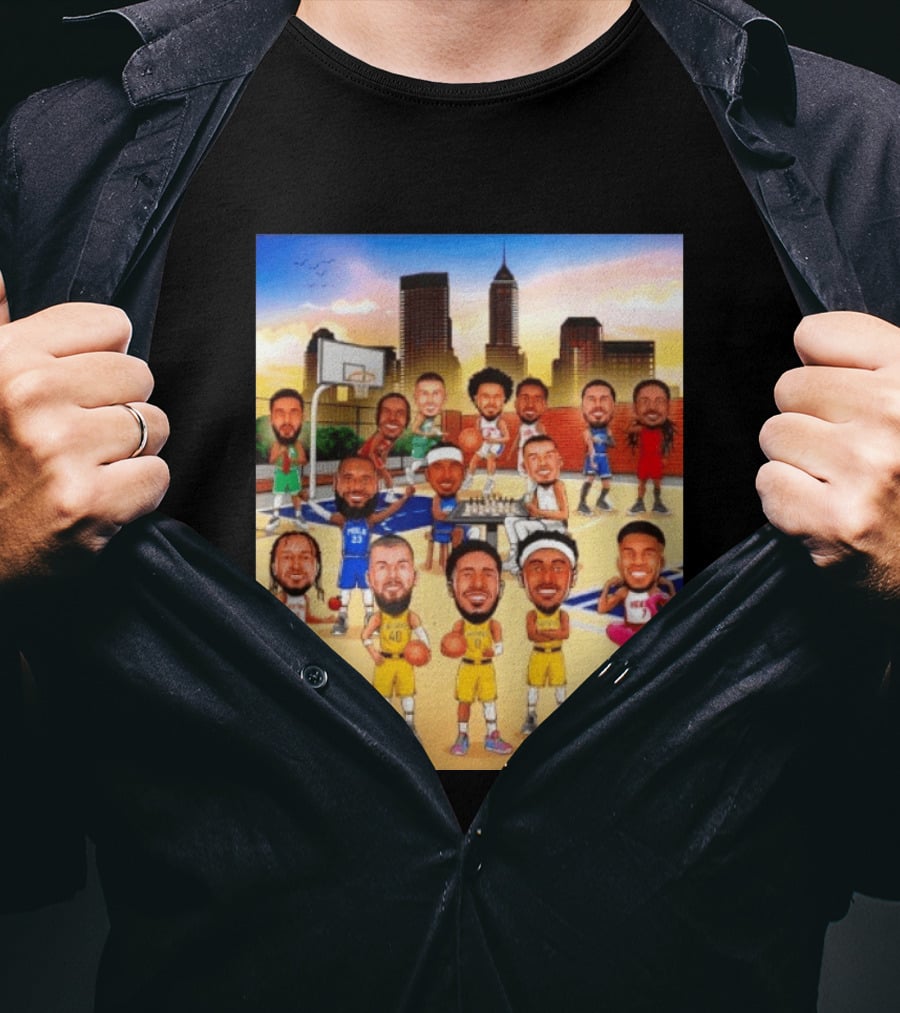 Indiana Pacers NBA Caricature Players Skyline T-Shirt