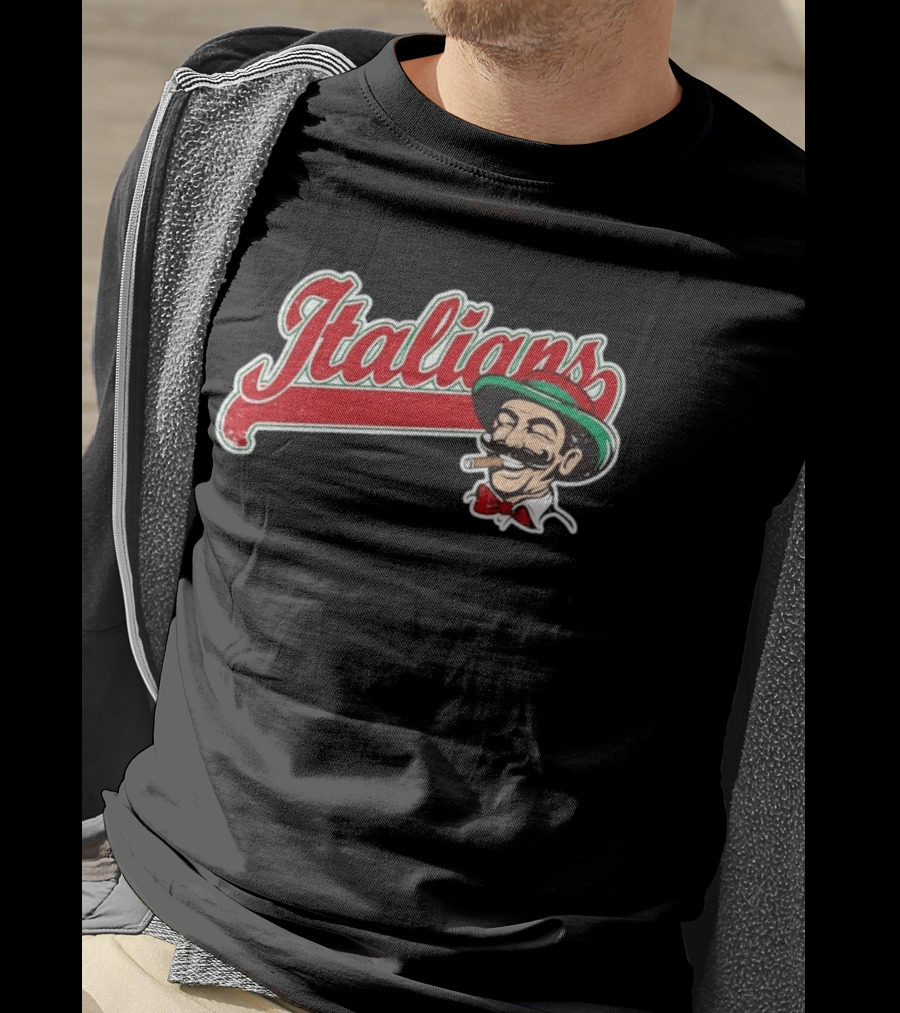 Italians Distressed Heritage Mustache Cigar Bow Tie T-Shirt