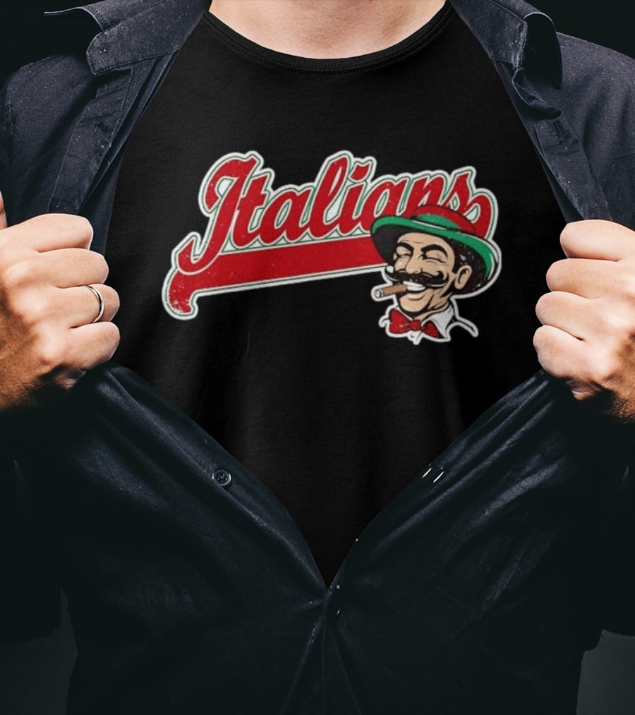 Italians Distressed Heritage Mustache Cigar Bow Tie T-Shirt